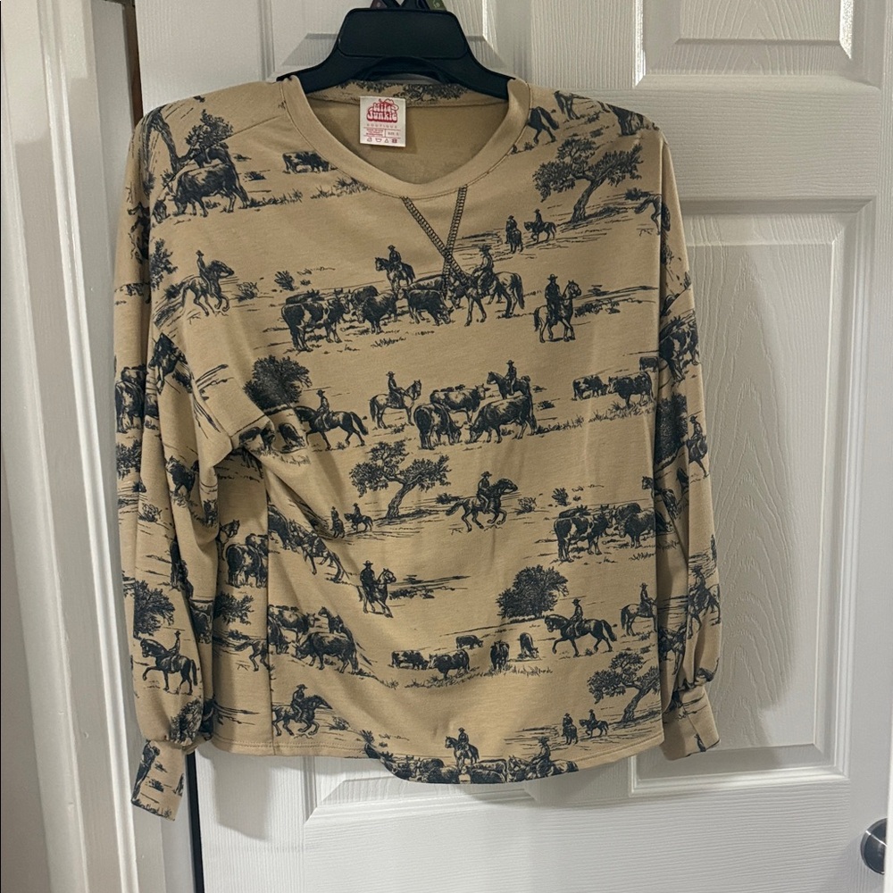 Tan Equestrian Print Sweatshirt
